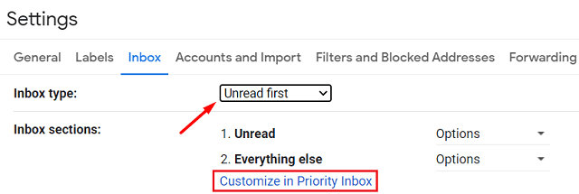 Customize in Priority Inbox on Gmail