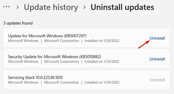 Find and delete a update installation on Windows 11