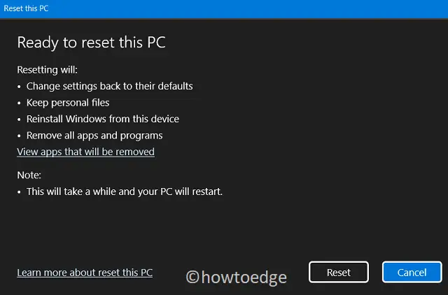 Reset Windows 11 PC - Backup Error 0x80070032