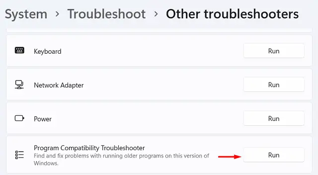 Run Program Compatibility troubleshooter