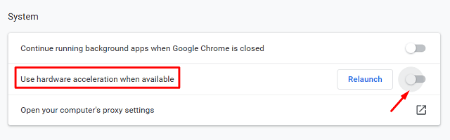 Turn Off hardware acceleration on Google Chrome