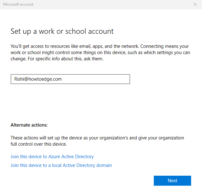 Set up a work or school account