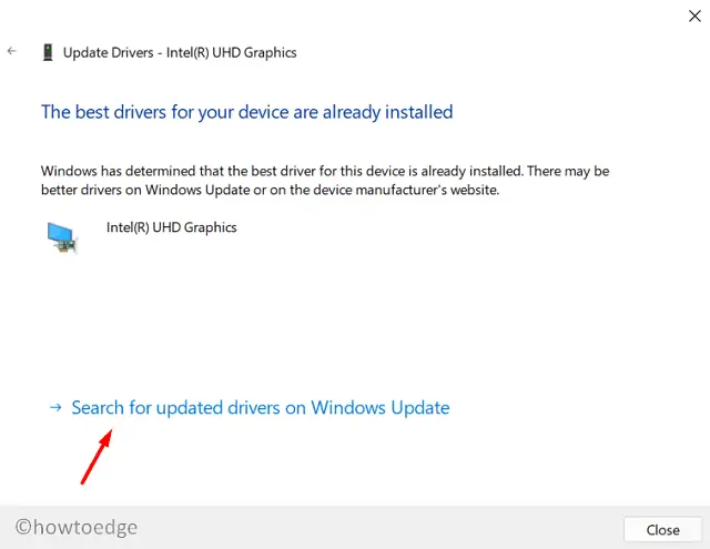 check for graphics drivers update via Windows Update