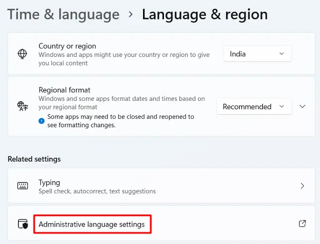 Administrative language settings