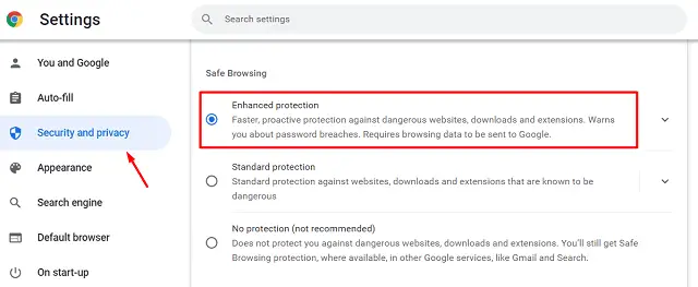 Chrome Safe Browsing - Enhanced Protection