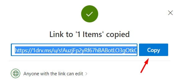 Copy and Send the OneDrive Files link