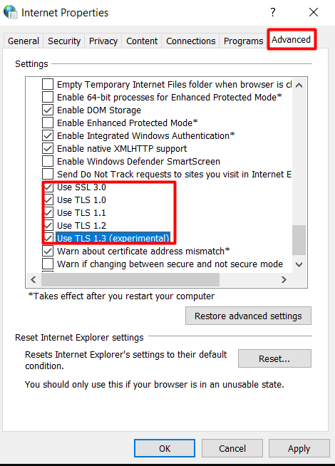 Enable using SSL -SSL Connection Error in Chrome