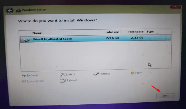 Select Drive to install Windows 11