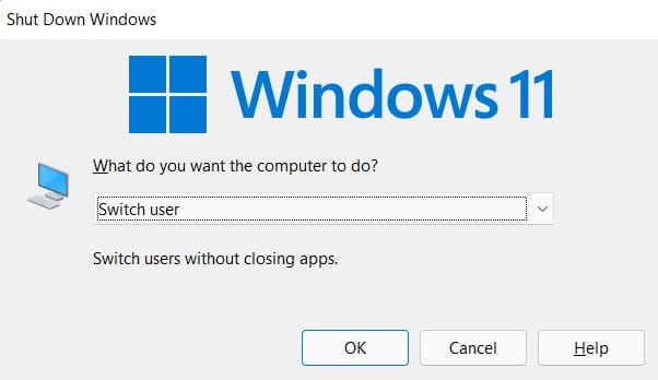 Shut down Windows - Switch user