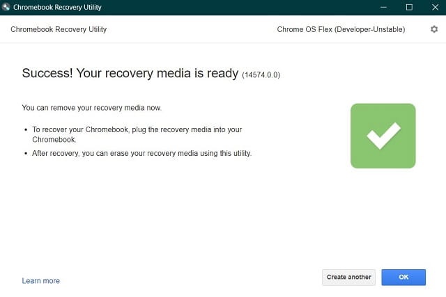 Success - You created the recovery image of Google Chrome OS Flex