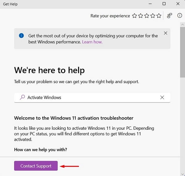 Contact Support for Windows 11 Activation