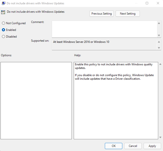 Do not include drivers with Windows Update