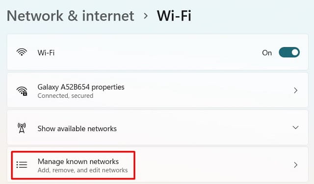 Manage known networks in Windows 11