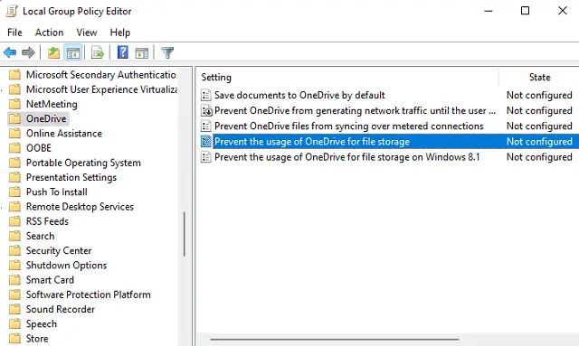 Prevent the usages of OneDrive for File storage