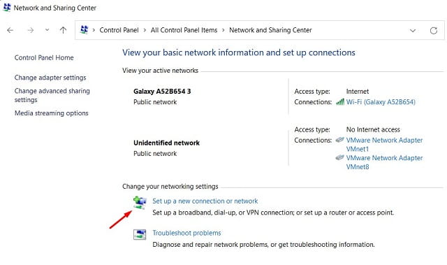 Set up a new connection or network in Windows 11