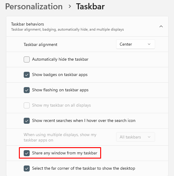 Share any windows from my taskbar in Windows 11 22h2