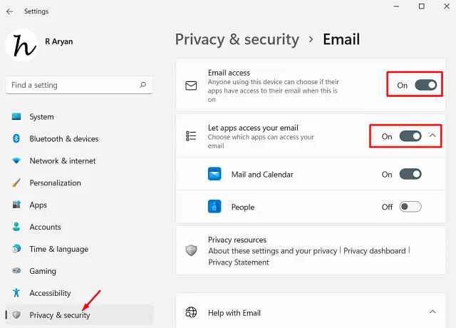 Allow Email access to apps