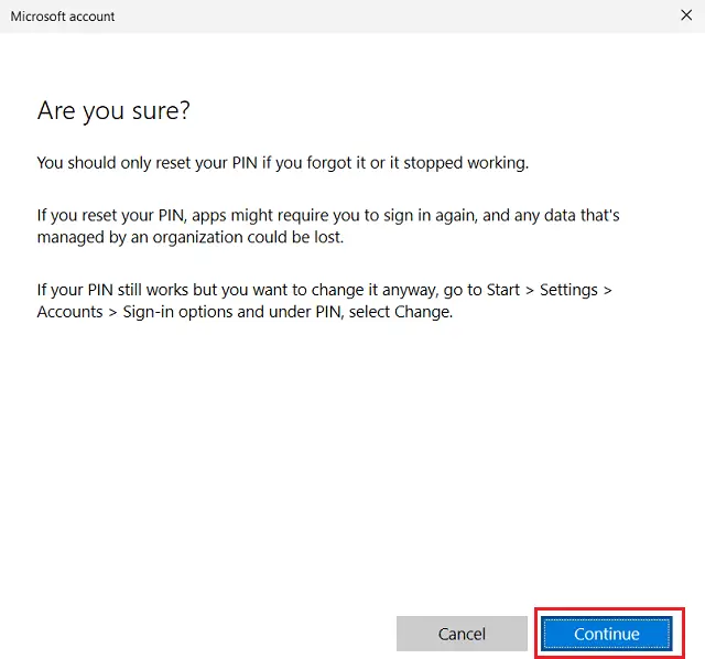 Create a PIN using Microsoft Account