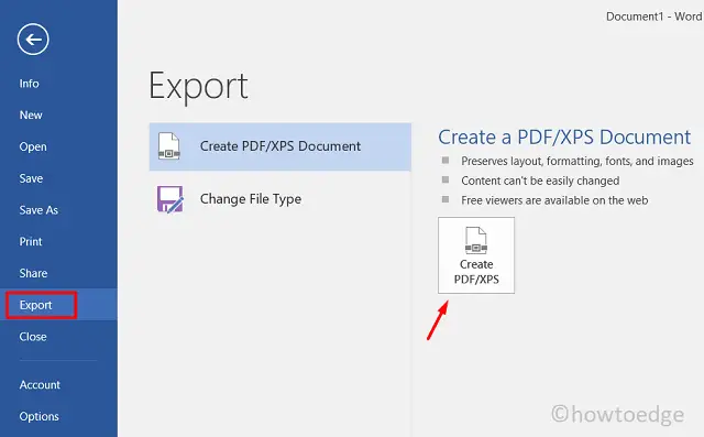 Export - Create PDF XPS document