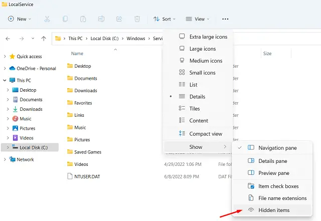 Hidden AppData folder in Windows 11