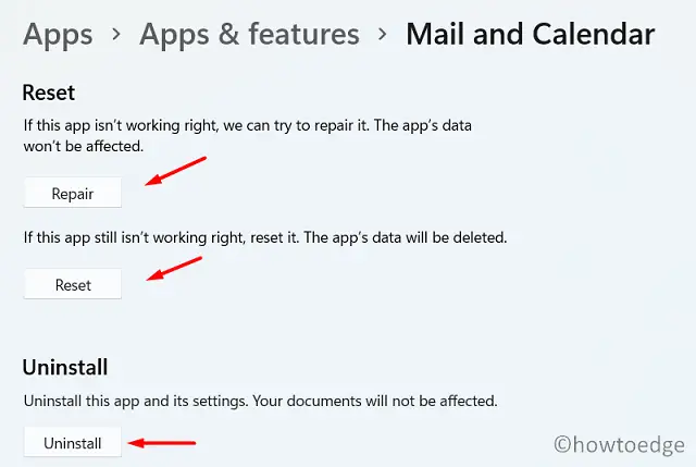 Repair, Reset or Reisntall Mail and Calendar - Error 0x8007054e