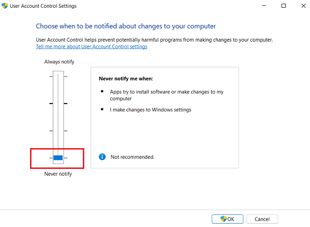 User Account Control - Never Notify