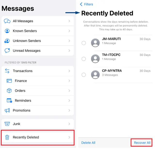 Recover All recently messages in iPhone with iOS 16