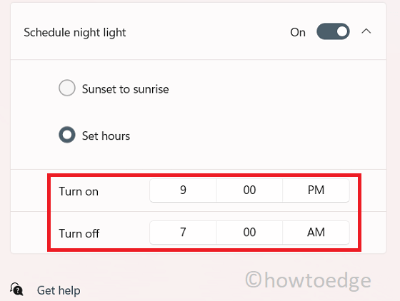 Set hours Turn ON and Off - Enable Night light on Windows 11