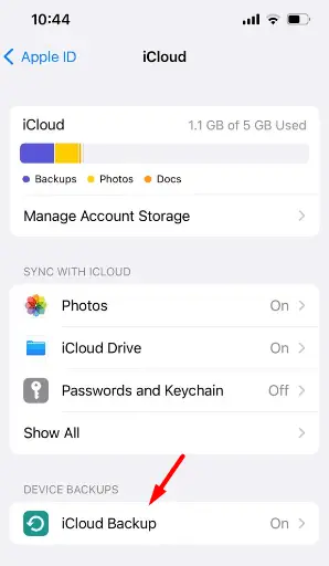 Turn On iCloud Backup in iPhone