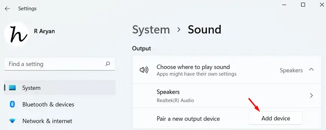 add an audio device on Windows 11