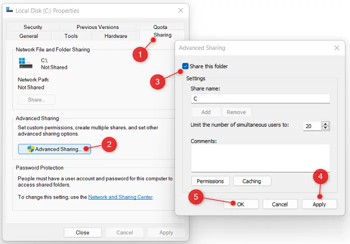 Advanced Sharing on the root drive