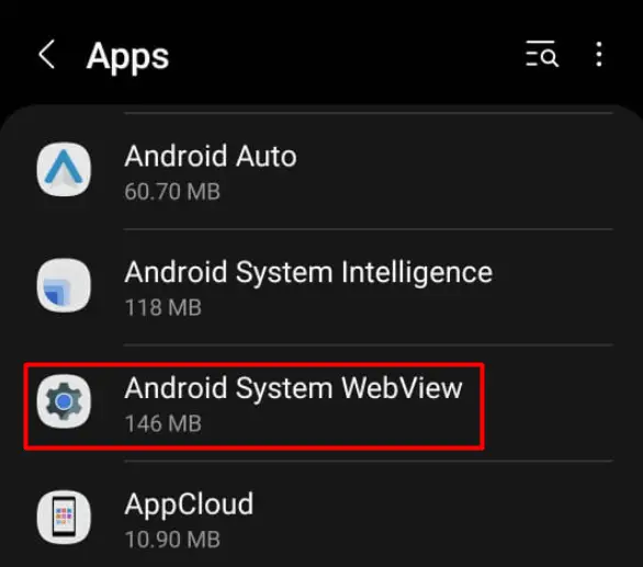 Ensure Android Systen WebView is enabled