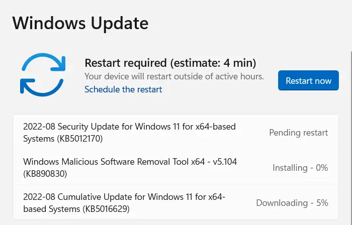 Windows 11 KB5016629 Security Update August 2022