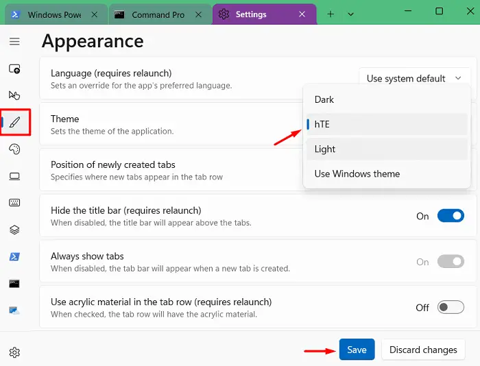 Change default theme on Windows Terminal