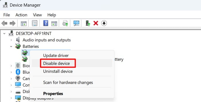 Disable Battery device