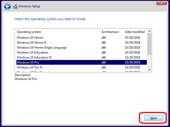 Select Windows 10 Home or Pro Edition