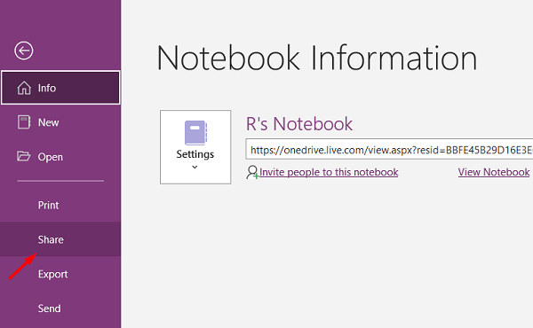 Share OneNote notebook