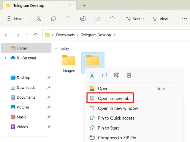 Windows 11 File Explorer - Open in new tab