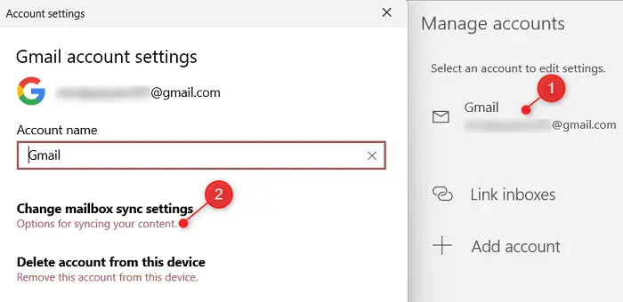 Change Mailbox sync settings