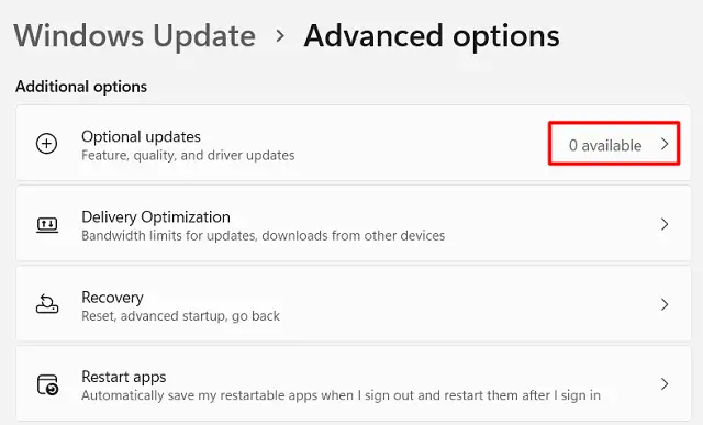 Optional updates under Additional options