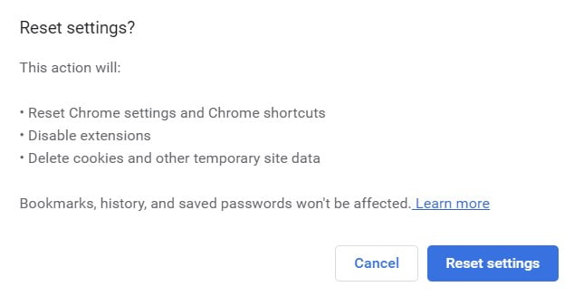 Reset Chrome Settings