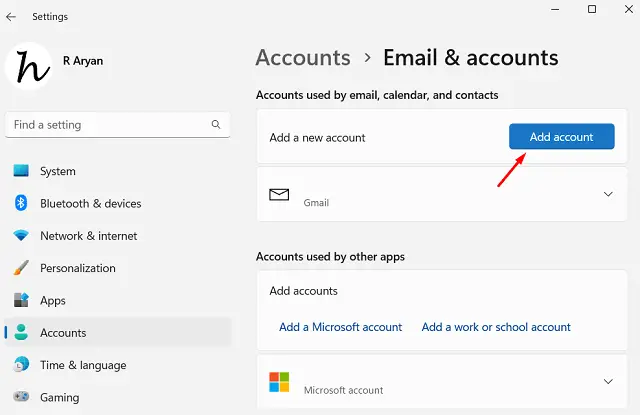 Add a new Microsoft account in Windows 11