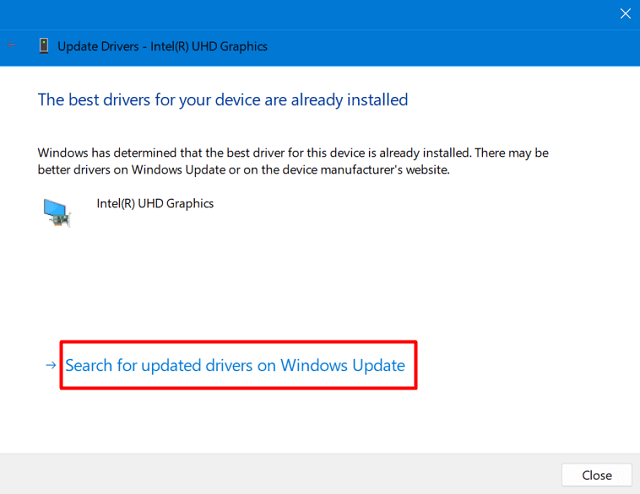 Search for updated drivers on Windows update Windows Camera