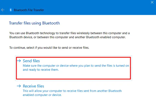 Send files over Bluetooth