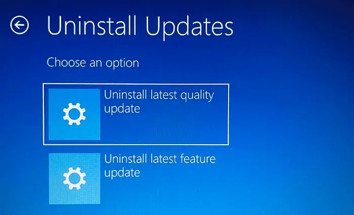 Uninstall Latest Quality or Feature Update via WinRE