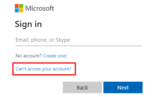 Can't access your Microsoft Account