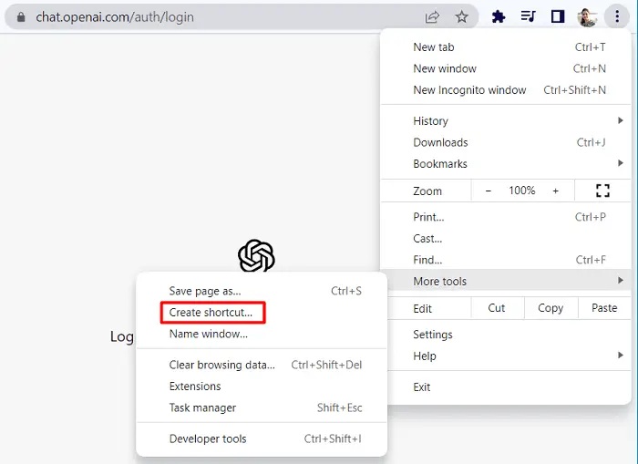 Create Shortcut to ChatGPT using Chrome