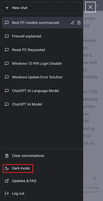 Enable Dark Mode in ChatGPT