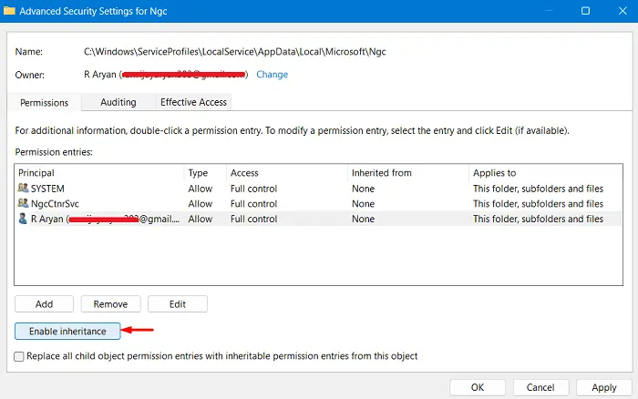 Enable Enheritance to your user profile - Your PIN is no longer available