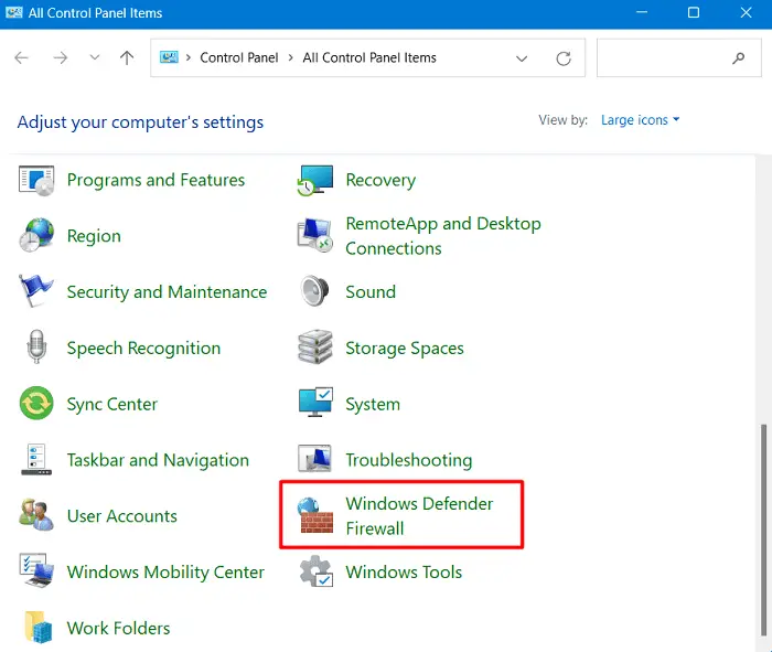 Open Windows Defender Firewall using Control Panel - OneDrive Error 0x80070185